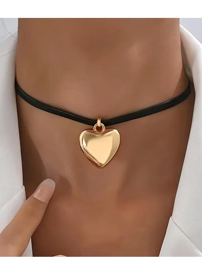 Goolsky Golden Glossy Heart Design Choker Simple Style Valentine's Day Gift For Lovers Female Necklace - Image 1