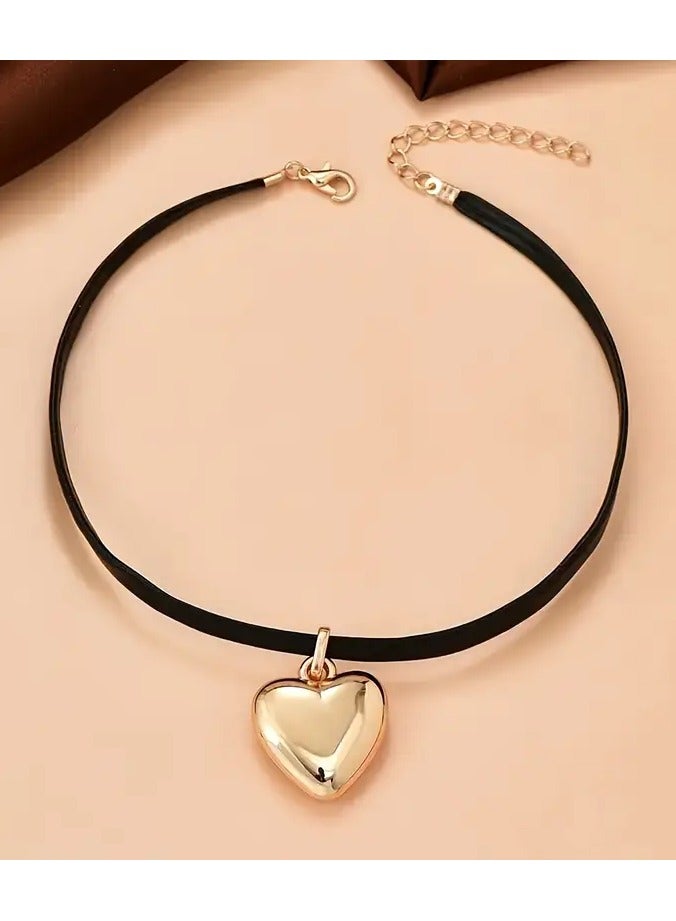 Goolsky Golden Glossy Heart Design Choker Simple Style Valentine's Day Gift For Lovers Female Necklace - Image 2