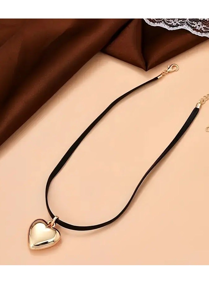 Goolsky Golden Glossy Heart Design Choker Simple Style Valentine's Day Gift For Lovers Female Necklace - Image 5