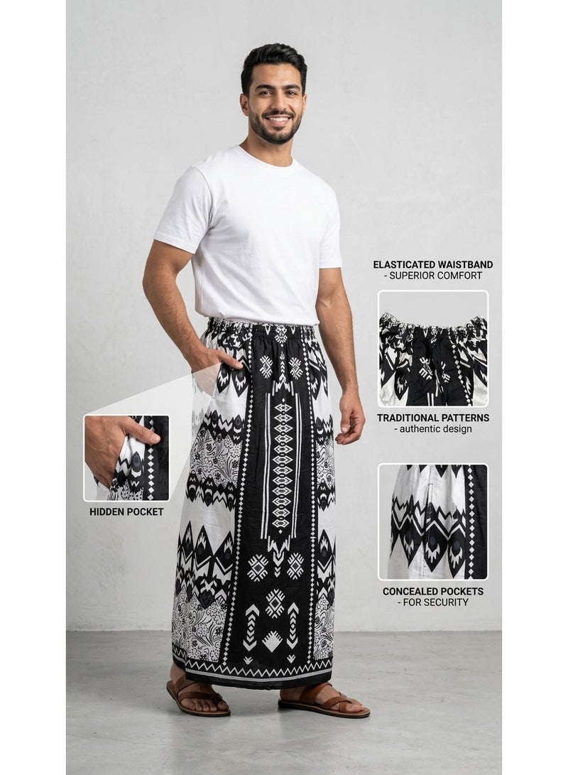 Elastic waist wrap with side pocket for men, men's towel wrap, very comfortable and cool summer men's sarong, suitable for home, sleep, athletes, and prayer times. - Image 1