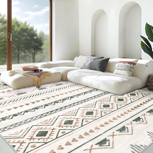 Aoyaomi Area Rug for Living Room 6x9: Large Washable Boho Moroccan Rugs Geometric Neutral Rug, Non-Slip Foldable Morden Farmhouse Indoor Floor Carpet for Bedroom Dining Table Home(Brown Green,6'x9') - Image 2