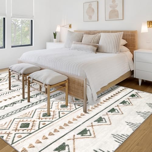 Aoyaomi Area Rug for Living Room 6x9: Large Washable Boho Moroccan Rugs Geometric Neutral Rug, Non-Slip Foldable Morden Farmhouse Indoor Floor Carpet for Bedroom Dining Table Home(Brown Green,6'x9') - Image 3