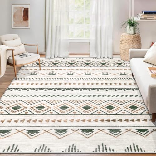 Aoyaomi Area Rug for Living Room 6x9: Large Washable Boho Moroccan Rugs Geometric Neutral Rug, Non-Slip Foldable Morden Farmhouse Indoor Floor Carpet for Bedroom Dining Table Home(Brown Green,6'x9') - Image 1