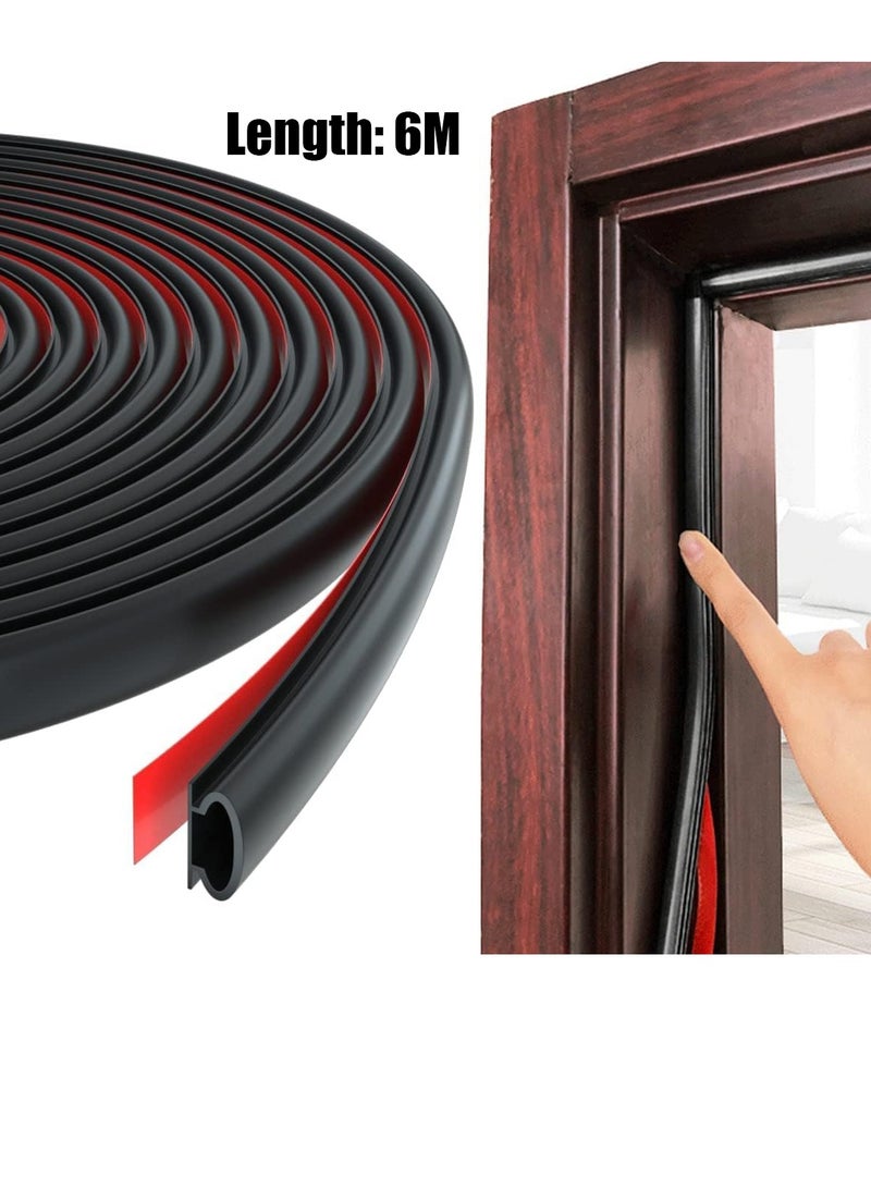 MJZ 6 meter Door Weather Stripping Door Seal Strip,Self-Adhesive Rubber Door Insulation Weather Strip for Window and Door, Soundproofing D Shape Weatherstripping for Door Frame Gap Blocker(Black) - Image 1