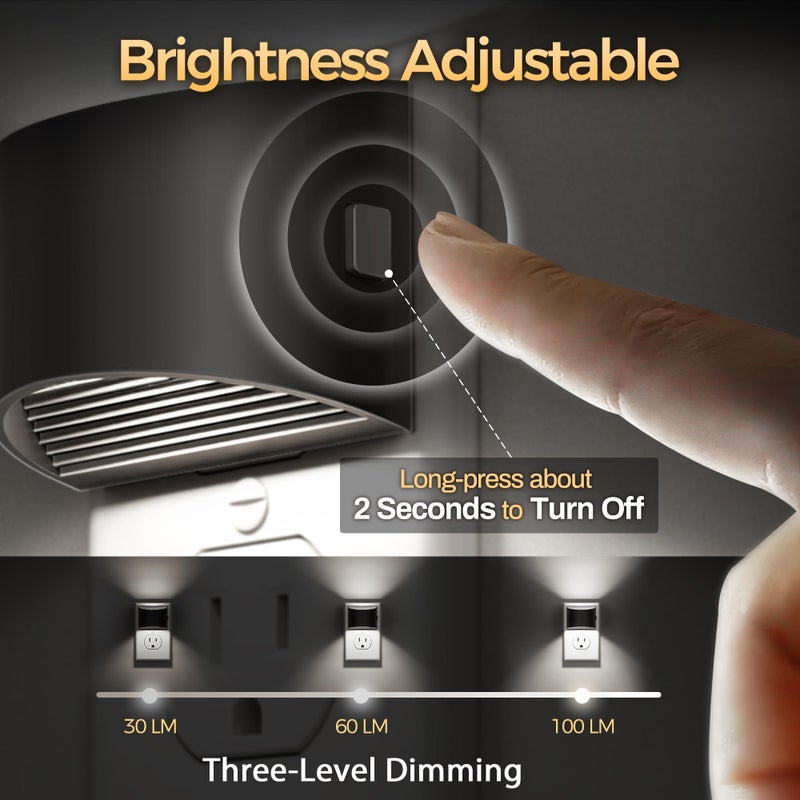 DORESshop LED Night Light[2 Pack], Night Lights Plug into Wall, 3 Level Brightness Adjustable Plug in Night Light, Dusk to Dawn Sensor, Nightlights for Adults, Bedroom, Bathroom, Hallway, 5000K - Image 2