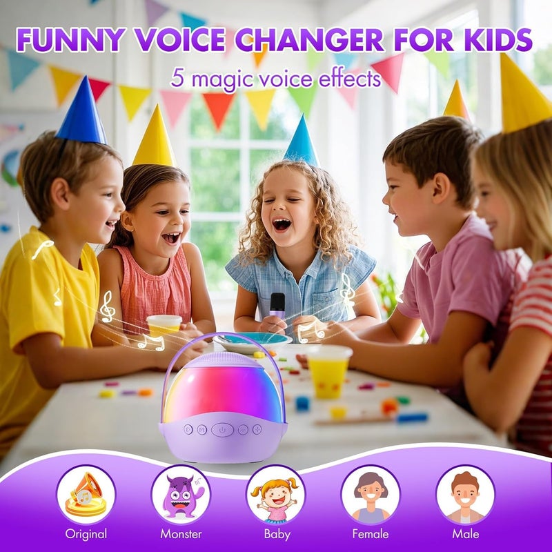 KASTWAVE Mini Karaoke Machine Portable Speaker with 2 Wireless Microphones, Rechargeable Karaoke System, LED Party Light, Fun Singing Machine, Gift for Boys Girls Age 3-12+, Family Party, Purple - Image 4
