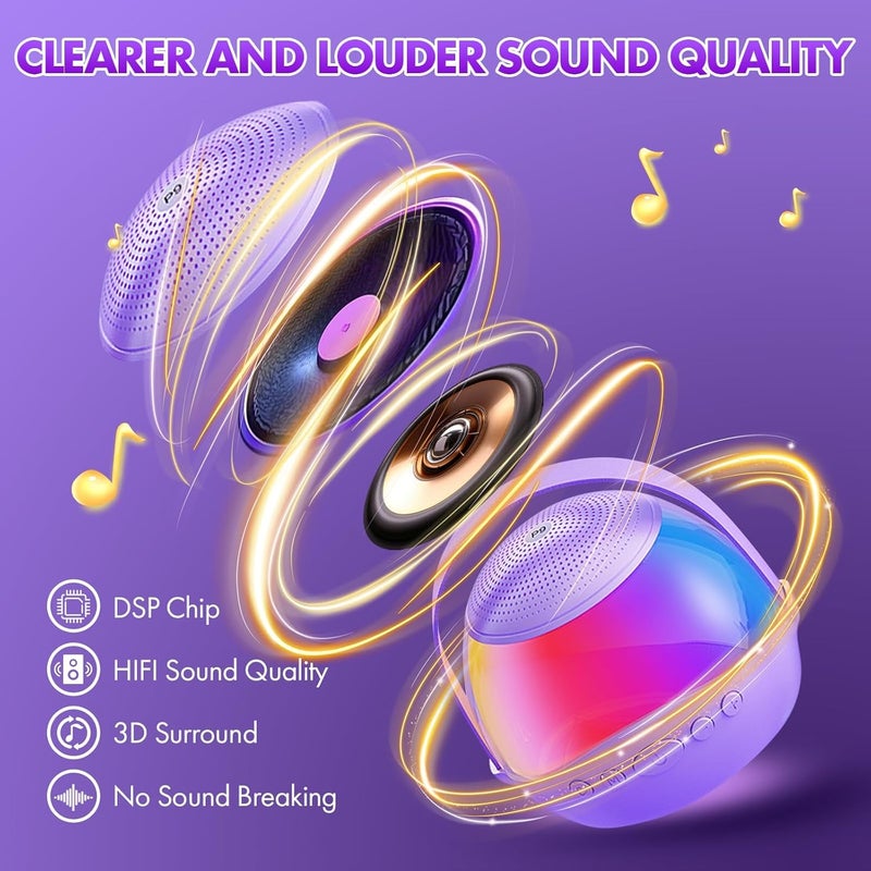 KASTWAVE Mini Karaoke Machine Portable Speaker with 2 Wireless Microphones, Rechargeable Karaoke System, LED Party Light, Fun Singing Machine, Gift for Boys Girls Age 3-12+, Family Party, Purple - Image 2