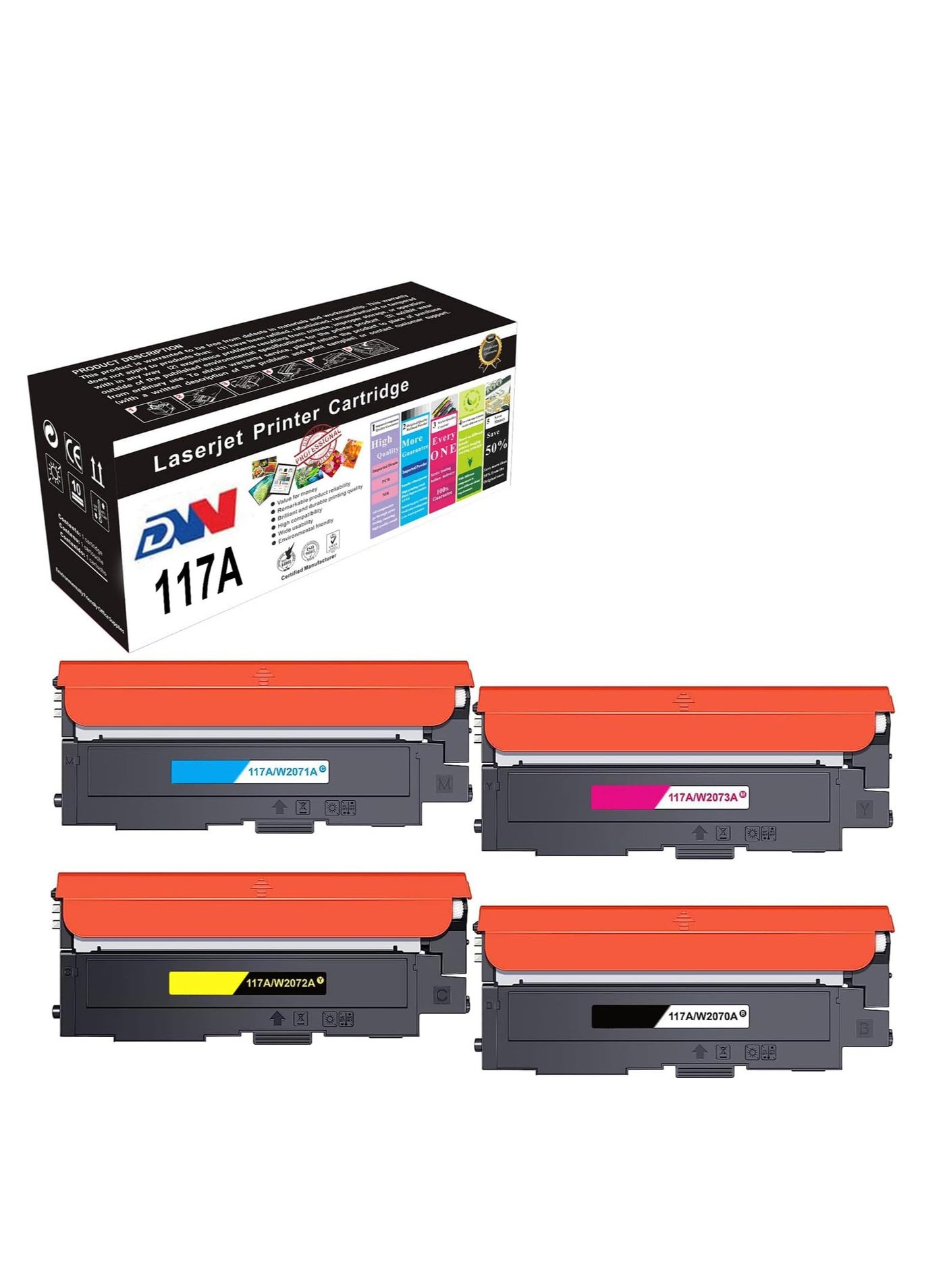 117A Compatible Toner Cartridge Replacement for HP 117A W2070A set Work for HP MFP 178nwg 179fwg 178nw 179fnw 150a 150nw (Black Magenta Cyan Yellow)
