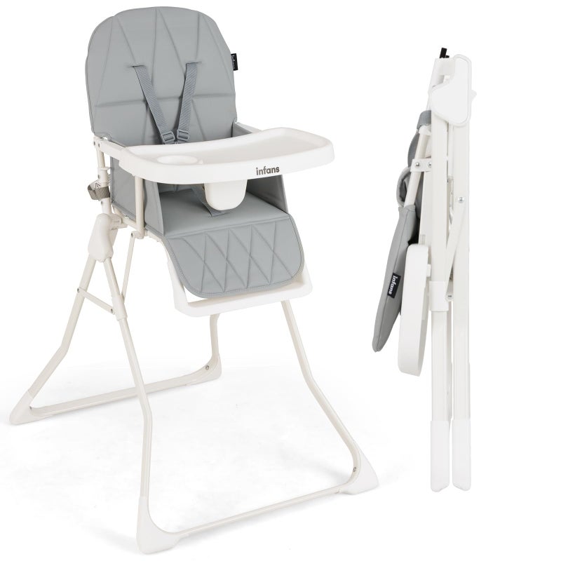 INFANS Baby High Chair, Quick Folding Portable Highchair for Babies and Toddlers with Adjustable Footrest Removable Dishwasher Tray PU Seat, Compact Highchairs for Baby Age 6-36 Months - Image 1