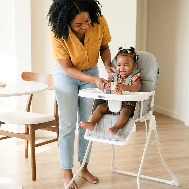 INFANS Baby High Chair, Quick Folding Portable Highchair for Babies and Toddlers with Adjustable Footrest Removable Dishwasher Tray PU Seat, Compact Highchairs for Baby Age 6-36 Months - Image 2