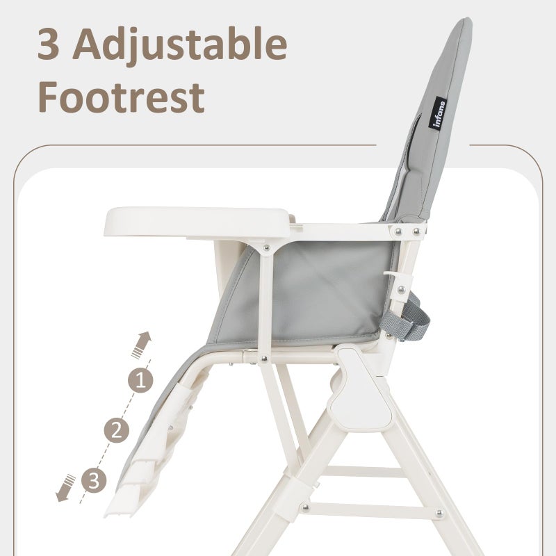 INFANS Baby High Chair, Quick Folding Portable Highchair for Babies and Toddlers with Adjustable Footrest Removable Dishwasher Tray PU Seat, Compact Highchairs for Baby Age 6-36 Months - Image 4