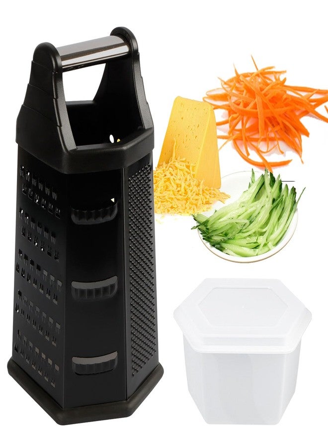 KAYCROWN Box Grater, Cheese Grater Shredder Stainless Steel with 6 Sides, Best for Parmesan Cheese, Vegetables, Potatoes, Carrot, Ginger, Mandoline Vegetable Slicer with Detachable Container, Black - Image 1