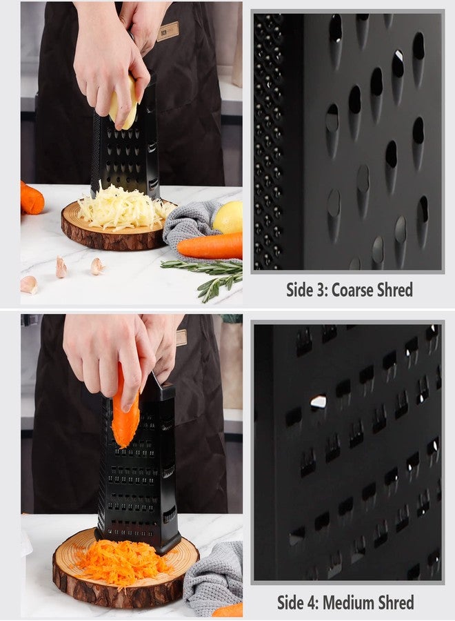 KAYCROWN Box Grater, Cheese Grater Shredder Stainless Steel with 6 Sides, Best for Parmesan Cheese, Vegetables, Potatoes, Carrot, Ginger, Mandoline Vegetable Slicer with Detachable Container, Black - Image 4