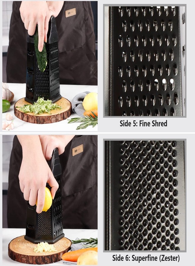 KAYCROWN Box Grater, Cheese Grater Shredder Stainless Steel with 6 Sides, Best for Parmesan Cheese, Vegetables, Potatoes, Carrot, Ginger, Mandoline Vegetable Slicer with Detachable Container, Black - Image 5