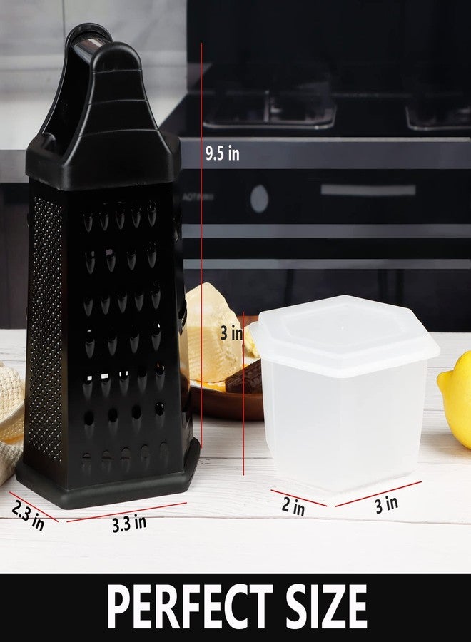 KAYCROWN Box Grater, Cheese Grater Shredder Stainless Steel with 6 Sides, Best for Parmesan Cheese, Vegetables, Potatoes, Carrot, Ginger, Mandoline Vegetable Slicer with Detachable Container, Black - Image 2