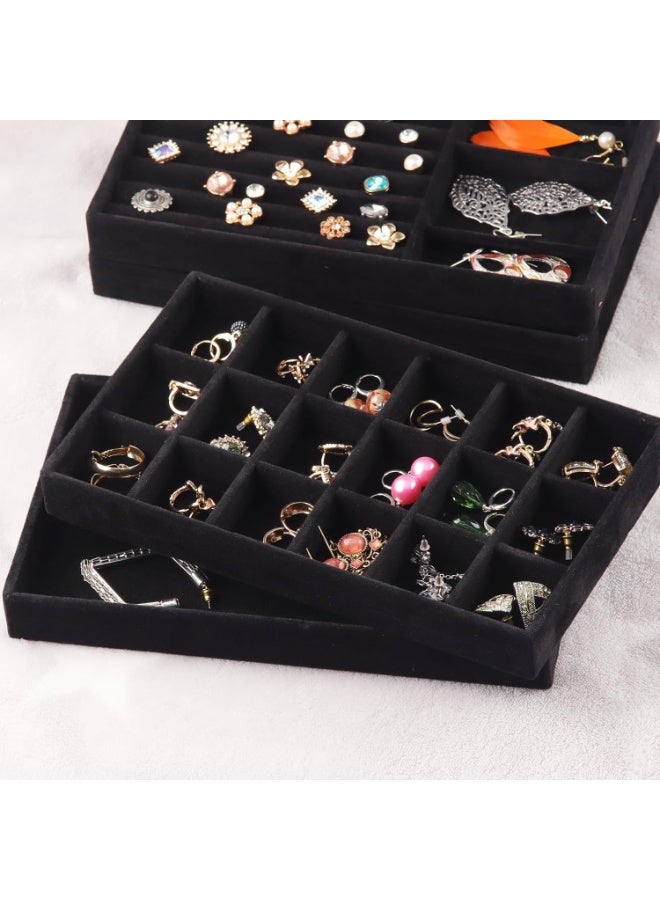 DUNISO Stackable Velvet Jewelry Trays Organizer, Jewelry Organizer Containers, Jewelry Storage Display Trays for Earring, Necklace, Bracelet Ring Organizer (Black) - Image 3