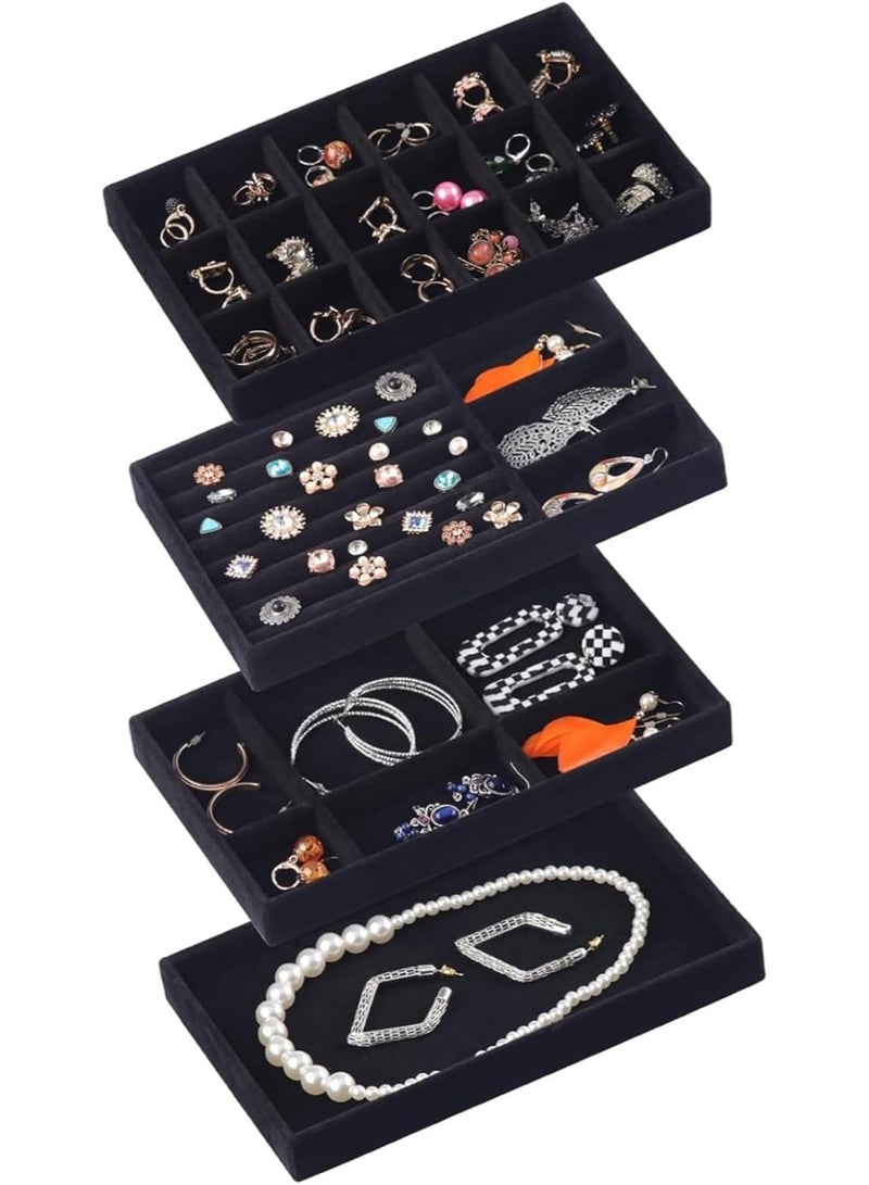 DUNISO Stackable Velvet Jewelry Trays Organizer, Jewelry Organizer Containers, Jewelry Storage Display Trays for Earring, Necklace, Bracelet Ring Organizer (Black) - Image 2