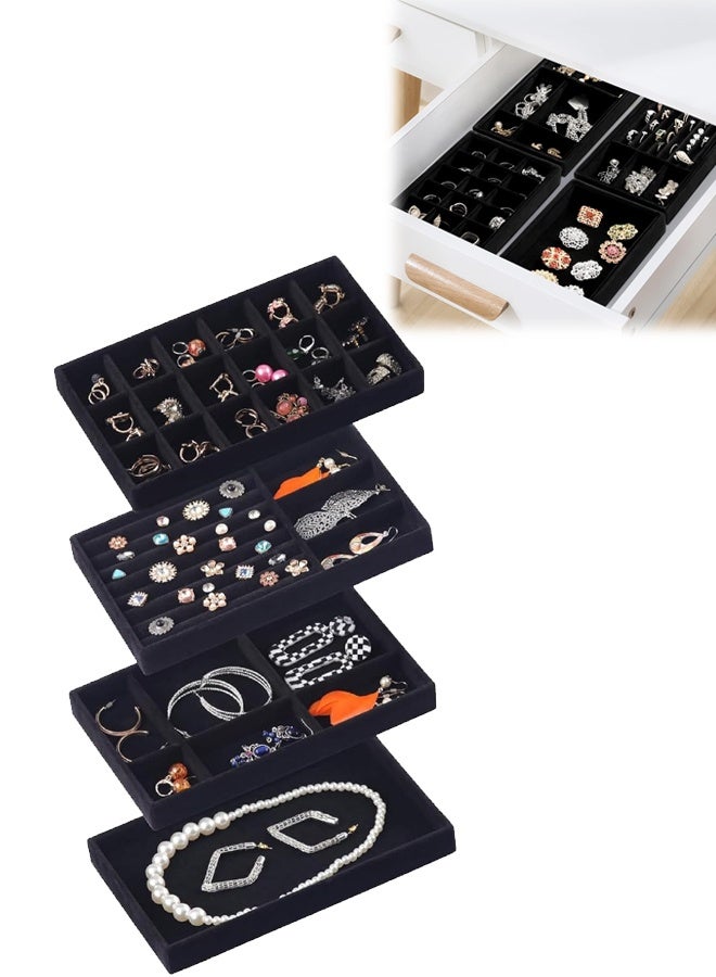 DUNISO Stackable Velvet Jewelry Trays Organizer, Jewelry Organizer Containers, Jewelry Storage Display Trays for Earring, Necklace, Bracelet Ring Organizer (Black) - Image 1