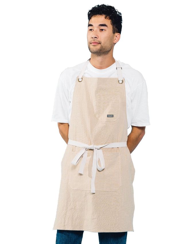 Caldo Linen Kitchen Apron for Cooking- Mens and Womens Linen Bib Apron for Professional Chef, Server, or Barista - Adjustable with Pockets (Slate) - Image 1