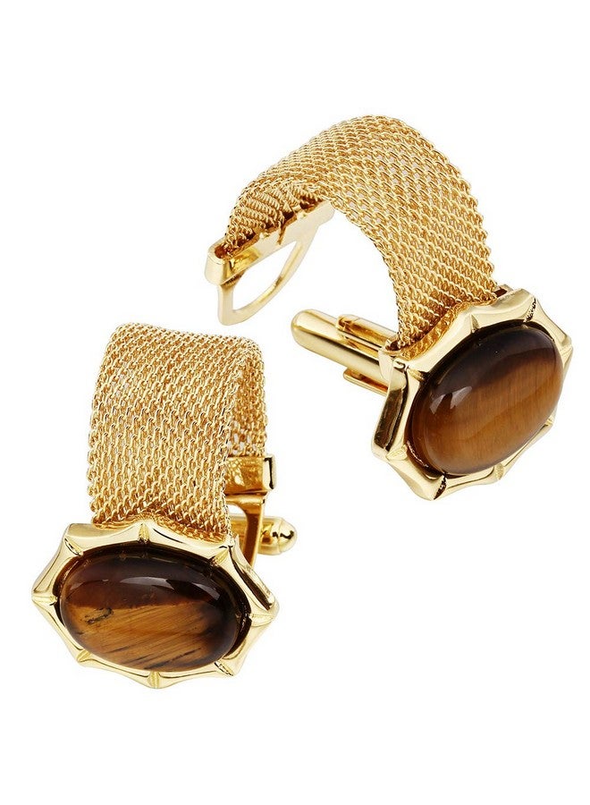 هاوسن أزرار أكمام للرجال مع سلسلة - إكسسوارات قميص من الحجر والذهب اللامع - هدايا حفلات للشباب (عين النمر) - Image 1