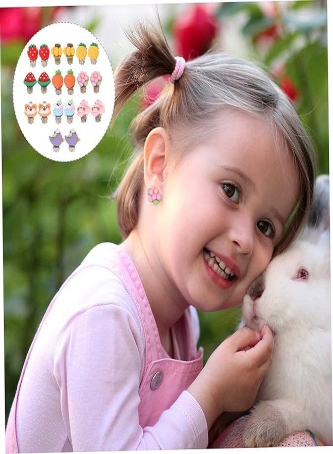 Neobaby Stylish Clip-on Cartoon/Flower Earrings for Girls - No Piercing, Pretend Princess Play Jewelry Set, Cute Kids Gift (Random Designs, Pack of 12 Pairs) - Image 2