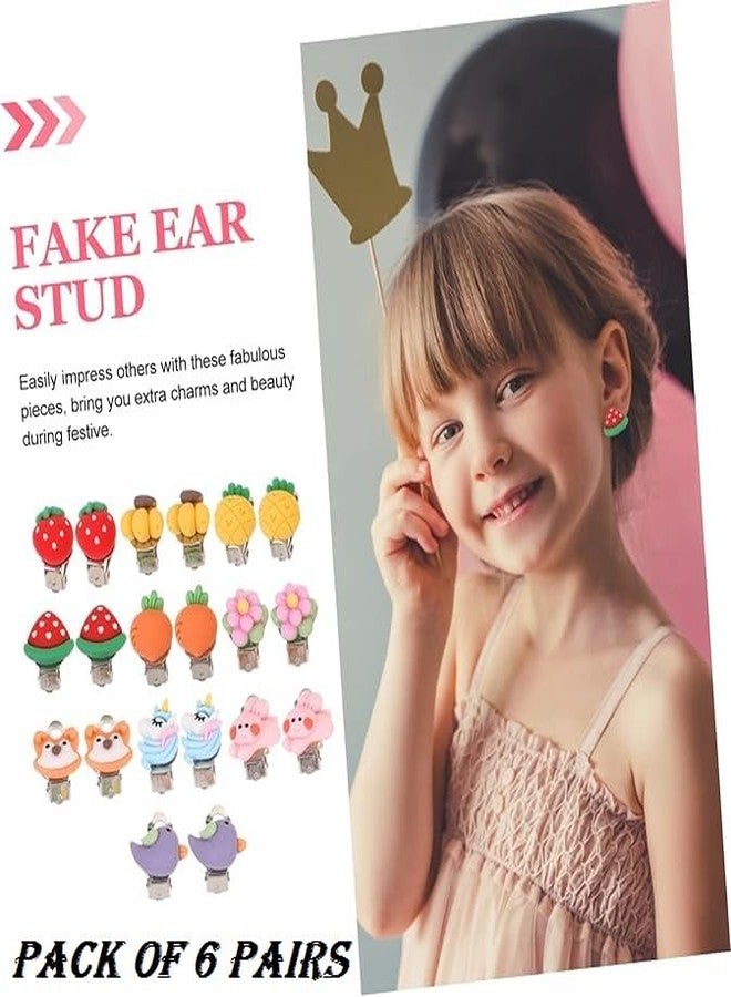 Neobaby Stylish Clip-on Cartoon/Flower Earrings for Girls - No Piercing, Pretend Princess Play Jewelry Set, Cute Kids Gift (Random Designs, Pack of 12 Pairs) - Image 3
