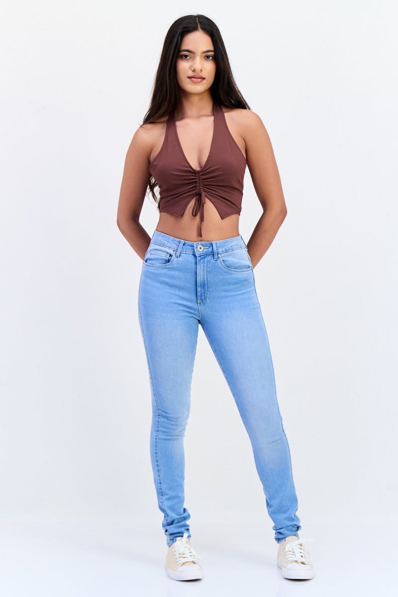 ONLY Women Skinny Fit Washed High Waist Stretchable Denim, Light Blue - Image 2