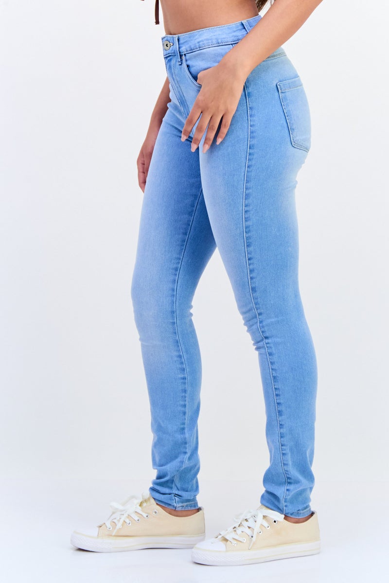 ONLY Women Skinny Fit Washed High Waist Stretchable Denim, Light Blue - Image 4