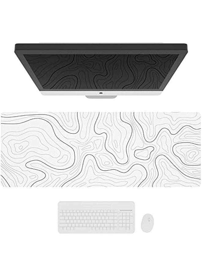 Generic Large Gaming Mouse Pad with Stitched Edges, Minimalist Topographic Map Desk Mat, Extended XL Mousepad with Anti-Slip Base, Cool Desk Pad for Keyboard and Mouse, 31.5 x 11.8 in, White  - Image 2