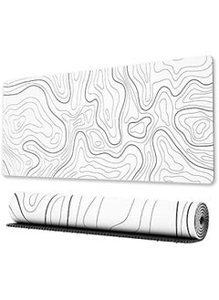 Generic Large Gaming Mouse Pad with Stitched Edges, Minimalist Topographic Map Desk Mat, Extended XL Mousepad with Anti-Slip Base, Cool Desk Pad for Keyboard and Mouse, 31.5 x 11.8 in, White  - Image 1
