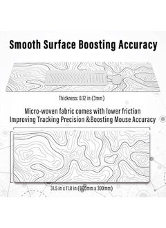 Generic Large Gaming Mouse Pad with Stitched Edges, Minimalist Topographic Map Desk Mat, Extended XL Mousepad with Anti-Slip Base, Cool Desk Pad for Keyboard and Mouse, 31.5 x 11.8 in, White  - Image 3