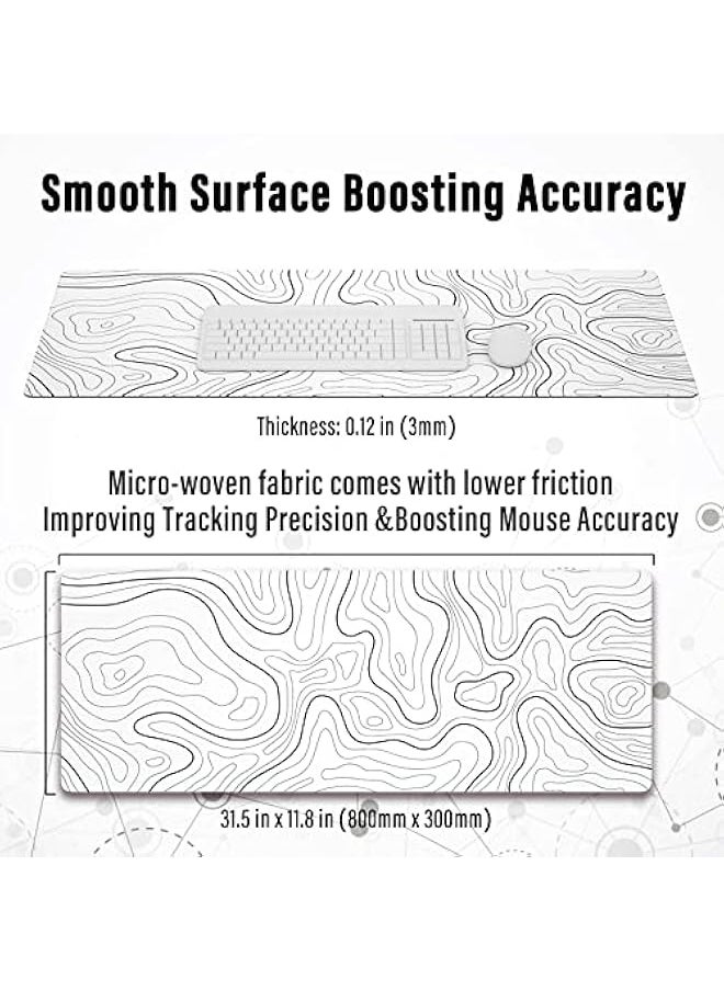 Generic Large Gaming Mouse Pad with Stitched Edges, Minimalist Topographic Map Desk Mat, Extended XL Mousepad with Anti-Slip Base, Cool Desk Pad for Keyboard and Mouse, 31.5 x 11.8 in, White  - Image 3