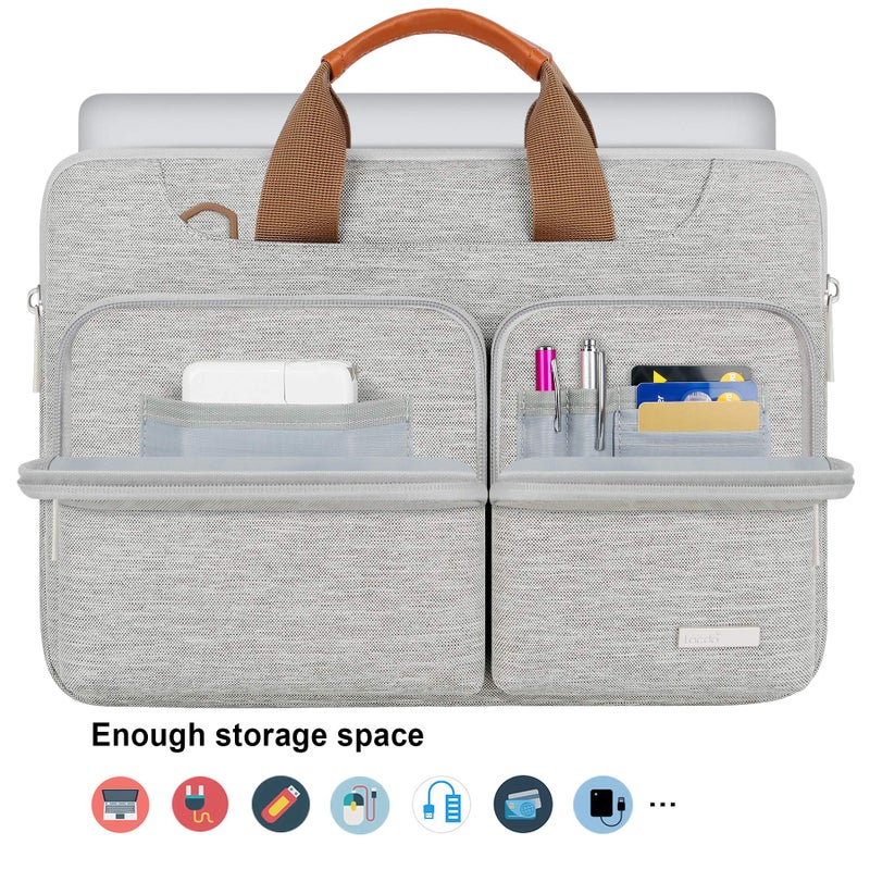 Lacdo حقيبة لابتوب كتف واقية 360° من لاكدو، حقيبة كمبيوتر 14 بوصة لجهاز ماك بوك برو الجديد 14 بوصة بشريحة M4/M3/M2/M1 برو ماكس A3112 A3401 A3185 A2918 A2992 A2779 A2442 2024-2021، رمادي - Image 3