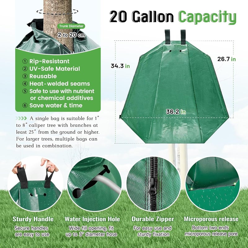 Valibe Tree Watering Bag Slow Release, 20 Gallon 4 Pack Tree Bags for Watering 5~8 Hours Drip Irrigation Watering Bag Made of PVC for New Tree Fruit Established Tree - Image 2
