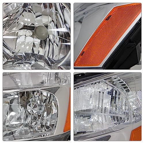 AS Headlight Assembly for 2003 2004 2005 2006 2007 Honda Accord Headlamp OE Replacement Chrome Housing Amber Reflector Pair - Image 5