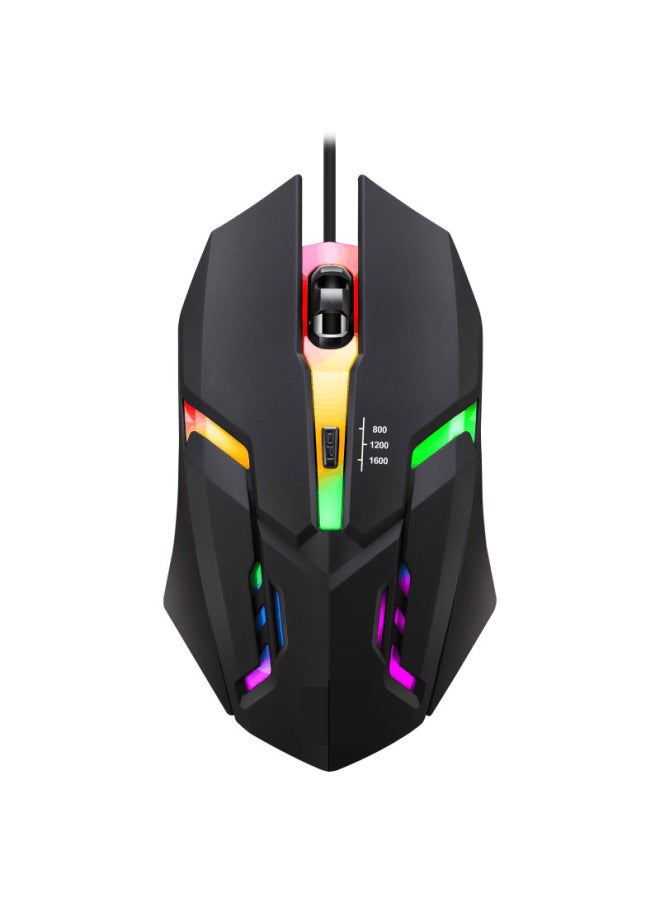 Mouse Wired USB Mute Silent Office Desktop Laptop Business USB Gaming Universal Wheel Photoelectric-Color:4-key Version-3-speed Adjustment Dpi-luminous-black - Image 1