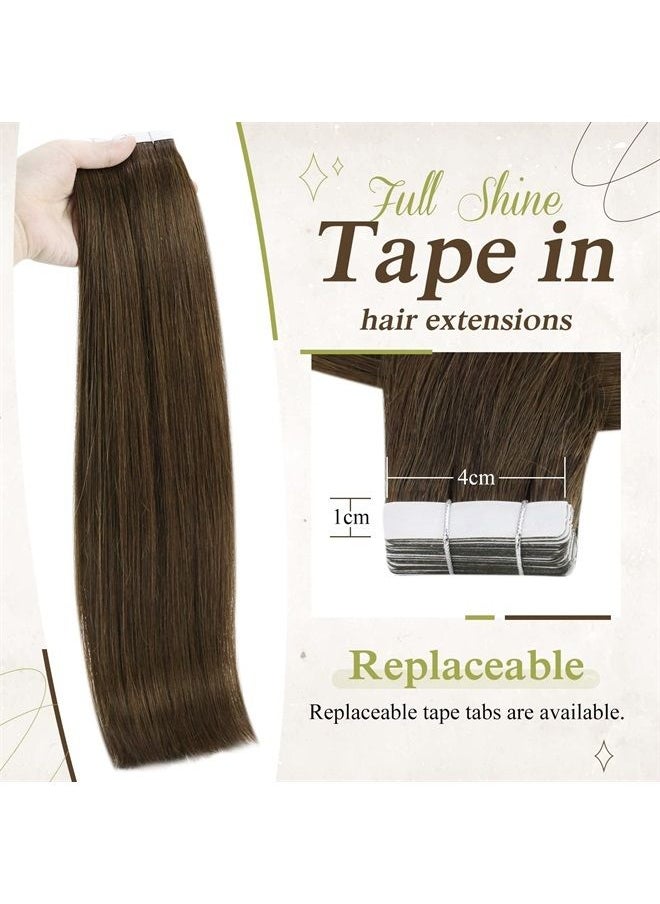 Full Shine Tape in Hair Extensions 18 Inch Tape in Remy Human Hair Extensions Color 4 Medium Brown Skin Weft Hair Extension 40 Pieces 100 Gram Double Sided Tape in Hair Seamless Tape in Hair  - Image 3