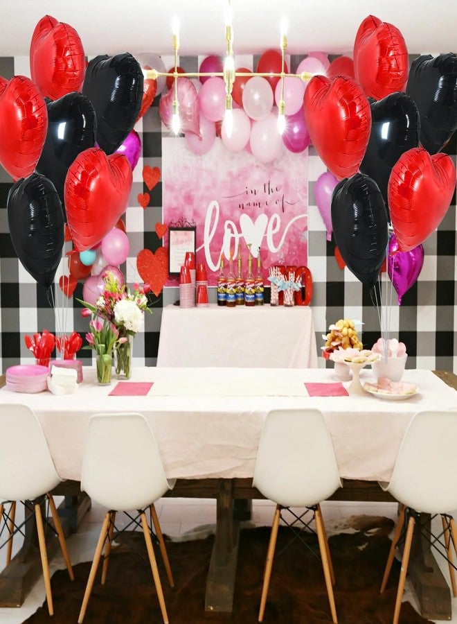 TONIFUL 30Pcs 18 Inch Red Black Heart Balloons Valentine’s Day Heart Shape Foil Mylar Balloons Decoration for Romantic Valentine's Day Wedding Bridal Shower Anniversary Engagement Party Supplies - Image 4