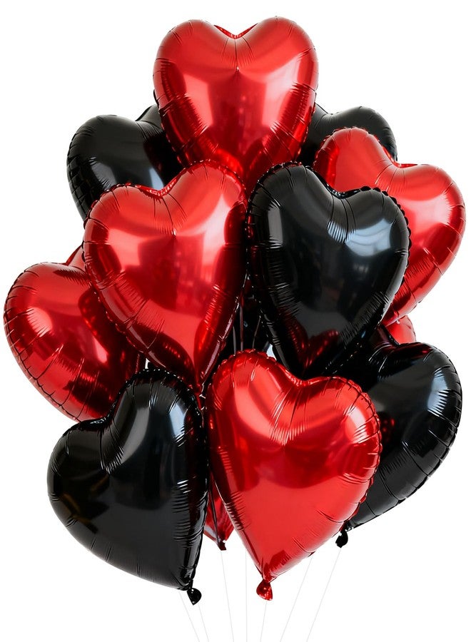 TONIFUL 30Pcs 18 Inch Red Black Heart Balloons Valentine’s Day Heart Shape Foil Mylar Balloons Decoration for Romantic Valentine's Day Wedding Bridal Shower Anniversary Engagement Party Supplies - Image 1