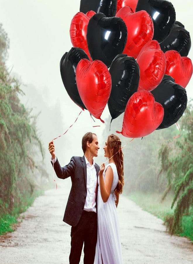 TONIFUL 30Pcs 18 Inch Red Black Heart Balloons Valentine’s Day Heart Shape Foil Mylar Balloons Decoration for Romantic Valentine's Day Wedding Bridal Shower Anniversary Engagement Party Supplies - Image 3