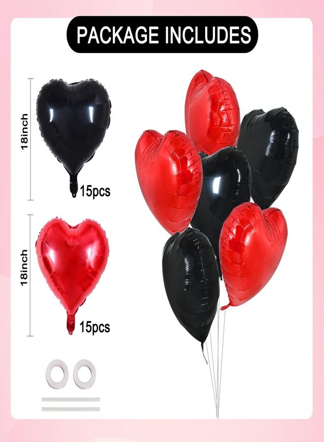 TONIFUL 30Pcs 18 Inch Red Black Heart Balloons Valentine’s Day Heart Shape Foil Mylar Balloons Decoration for Romantic Valentine's Day Wedding Bridal Shower Anniversary Engagement Party Supplies - Image 2