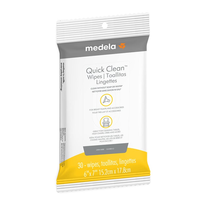 Medela Quick Clean Wipes for On-The-Go Cleaning of Breast Pumps, Accessories, and Various Surfaces, Plant-Based, Resealable, 1 Pack of 30 - Image 1