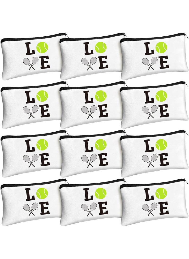 Moukeren - Moukeren 12 Pieces Tennis Makeup Bag Cosmetic Bag with Words Tennis Travel Storage Bags Portable Storage Case Toiletry Bag Accessories with Zippers for Tennis Players Teams Women Girls (White) - Image 1