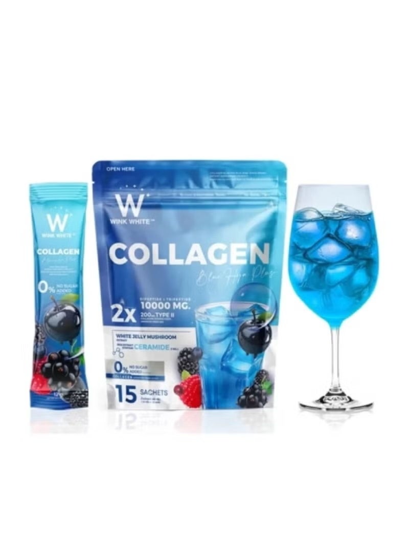 Wink White Collagen Blue Hya Plus 15 Sachets | Hydrolyzed Fish Collagen Drink 10,000mg - Image 1