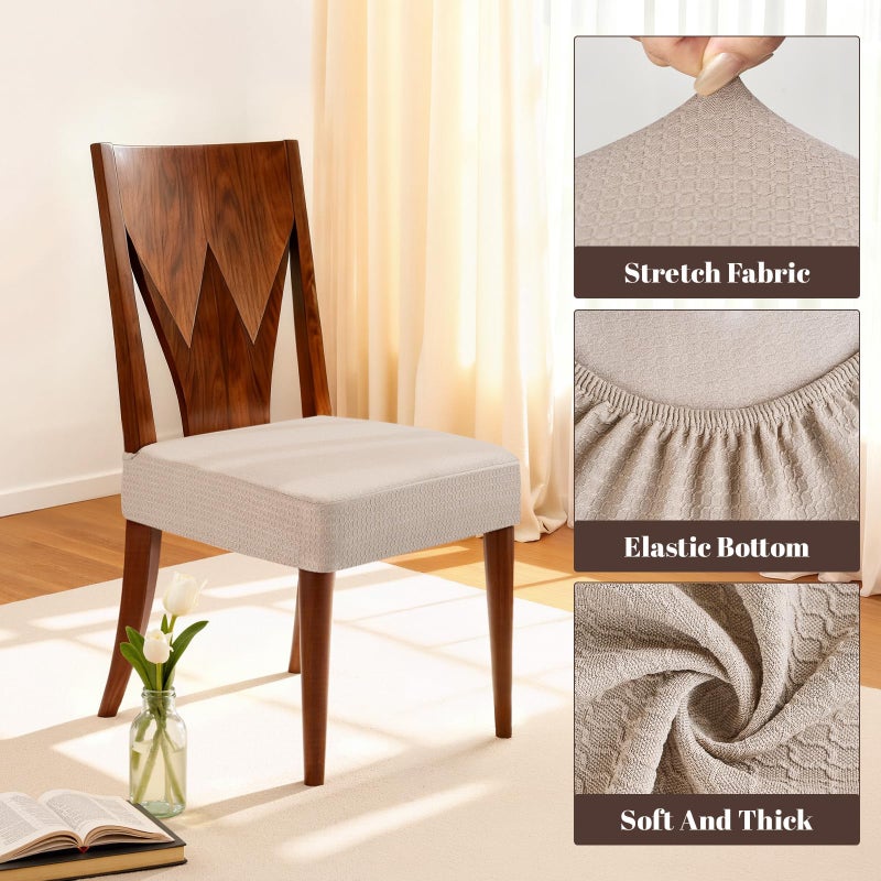 Songrey Waterproof Seat Covers for Dining Chairs Set of 4, No Rear Chair Covers, Stretch Removable Washable Chair Slipcover Protector, Taupe - Image 4