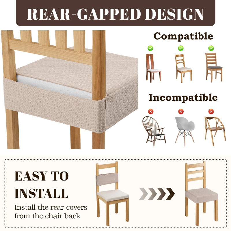 Songrey Waterproof Seat Covers for Dining Chairs Set of 4, No Rear Chair Covers, Stretch Removable Washable Chair Slipcover Protector, Taupe - Image 5