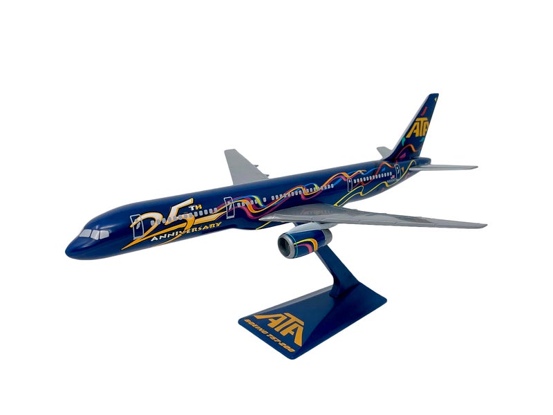 Flight Miniatures ATA American Trans Air 25th Anniversary Boeing 757-200 1:200 Scale - Plastic Snap-Fit Model Airplane - Collectible Replica of ATA Airlines Aircraft - Part# ABO-75720H-503 - Image 1