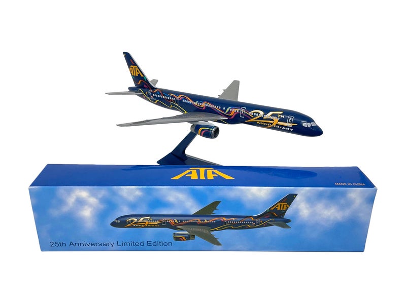 Flight Miniatures ATA American Trans Air 25th Anniversary Boeing 757-200 1:200 Scale - Plastic Snap-Fit Model Airplane - Collectible Replica of ATA Airlines Aircraft - Part# ABO-75720H-503 - Image 3