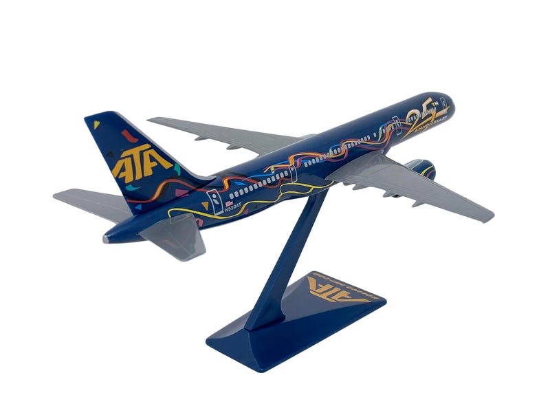 Flight Miniatures ATA American Trans Air 25th Anniversary Boeing 757-200 1:200 Scale - Plastic Snap-Fit Model Airplane - Collectible Replica of ATA Airlines Aircraft - Part# ABO-75720H-503 - Image 2