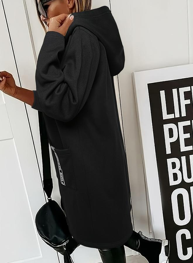 Take Two Black Zip Up Longline Hoodie Jacket - Image 4